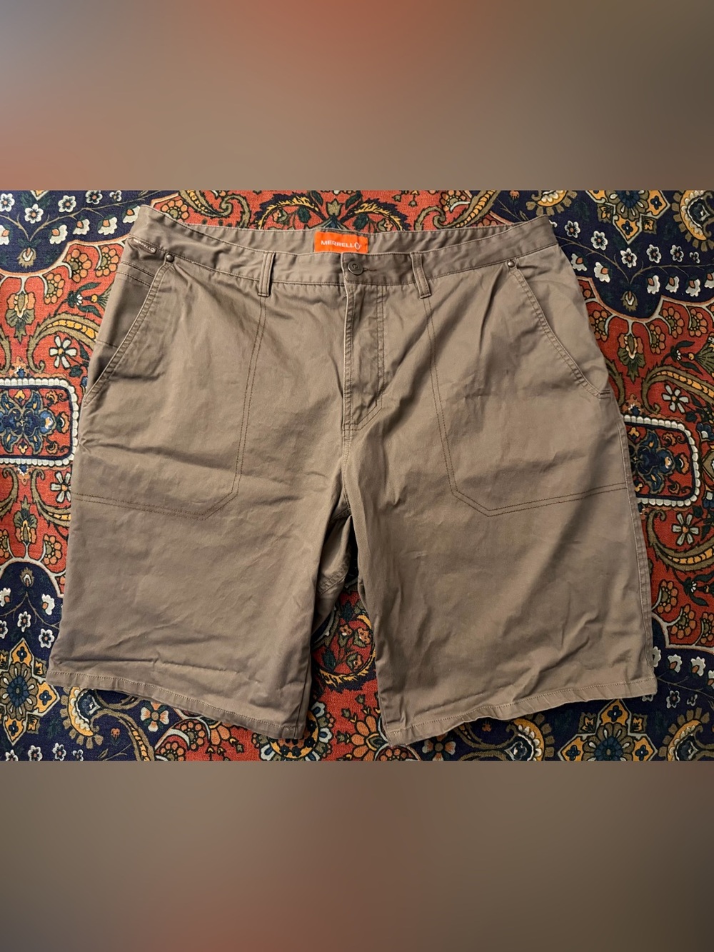 Merrell Men's heavy duty utility cotton canvas Tan Flat-Front Utility Shorts